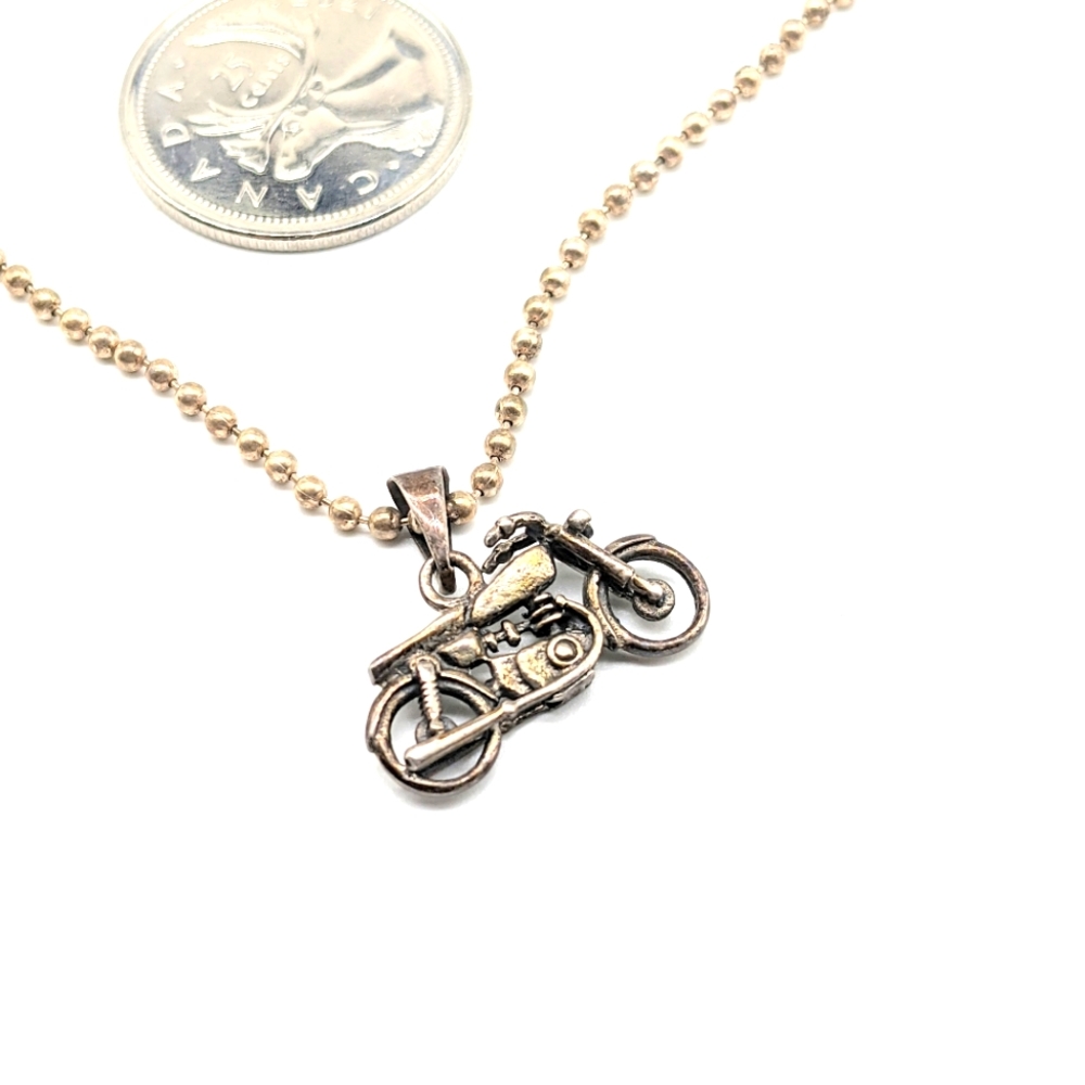 Sterling Silver Motorcycle Pendant and Sterling Silver Ball Chain
